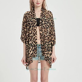 Women's Boho Floral Print Kimono Bikini Cover Up Sheer Chiffon Loose Cardigan Blouse Wrap