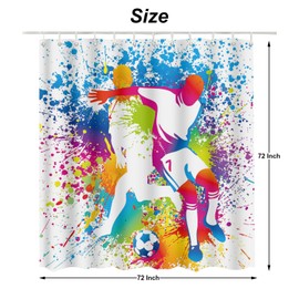 Moslion Football Players Bathroom Curtains Rainbow Splashes Sports Home Decoration Waterproof Fabric Shower Curtain with Hooks 72x72 Inch