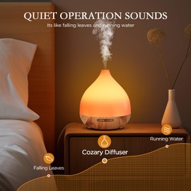Cozary Diffusore di Oli Essenziali, 400ml Diffusore di Aromi Umidificatore Ambiente Con LED a 7 colori, Ultrasuoni Aromaterapia con Telecomando 3 Timer,Spegnimento automatico,Senza BPA