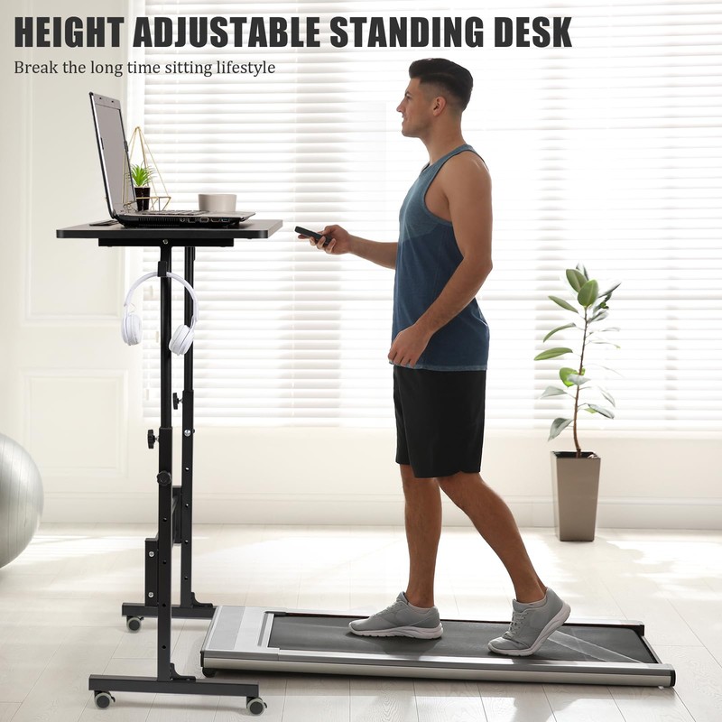 SIDUCAL Standing Desk Adjustable Height, Small Mobile Table with Wheels,