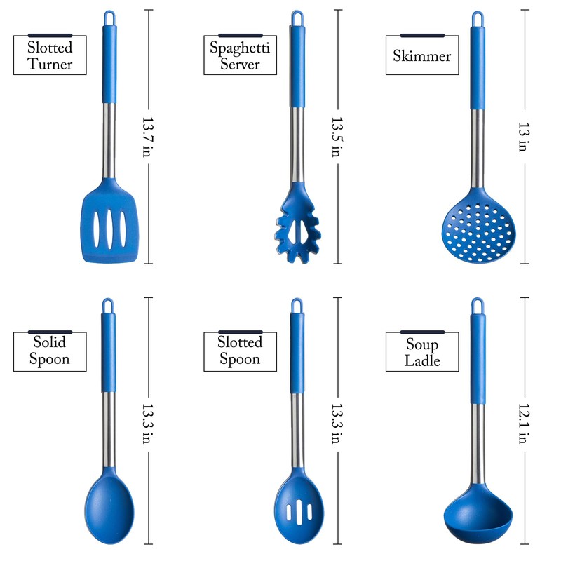 Silicone Kitchen Utensils Set - Culinary Couture 6-Pieces Blue Silicone