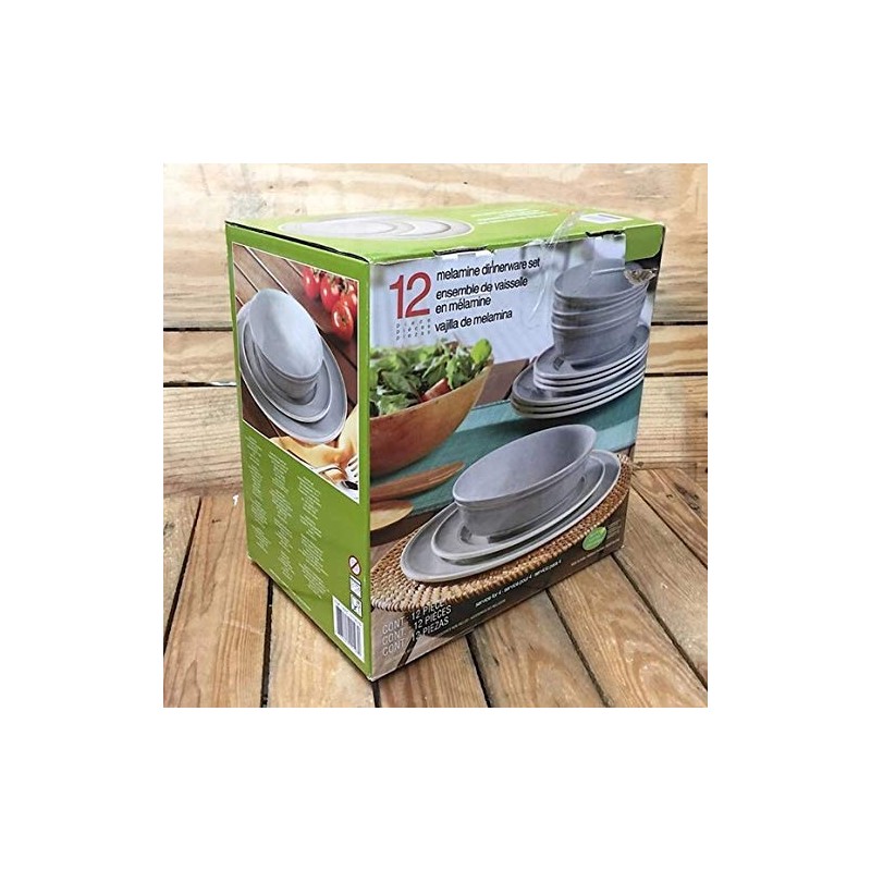 12 Piece Melamine Dinnerware Set, Gray