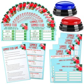 Soulchen Summer Friendly Feud Game with 2 Answer Buzzers, Feud Card for Family Game Night Fun Trivia Quiz for Party Office Class Groups Team Building