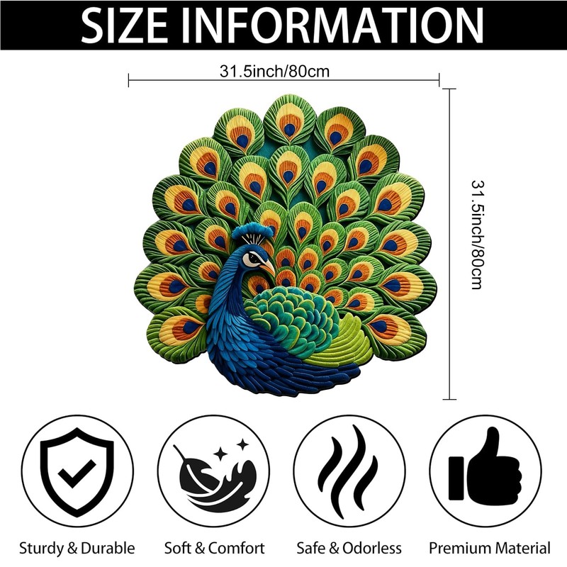 Peacock Animals Bath Mat Blue and Green Bathroom Rugs Funny