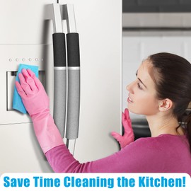 ELCOOR Refrigerator Handle Covers, 2PCS, Safeguard Your Kitchen and Appliances and Keep Them Clear of Grease, Stains etc. Upgrade Your Kitchen Decor with Original Design,Timesaver!(Gray/Black)