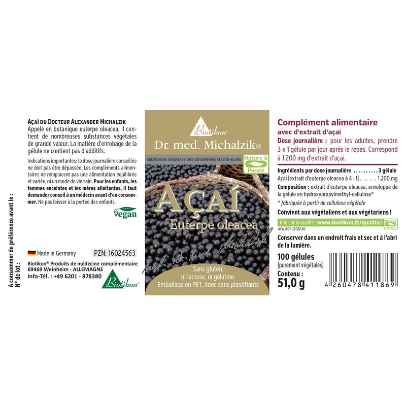 Açaí Dr. Michalzik – Each capsule contains 400 mg of
