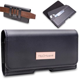 TECHGEAR RFID Blocking Card Holder PU Leather Holster Pouch Case with Belt Clip & Loop for Oppo Reno 8 Pro 5G, X5 Pro 5G, X5 5G, X5 Lite 5G, X3 Pro 5G, X3 Neo, A17, A58, A57, A57e, A77, and more