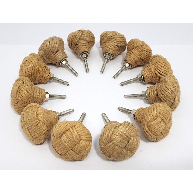 Lot of 12 Monkey Fist Jute Rope Shelves Drawer Knobs