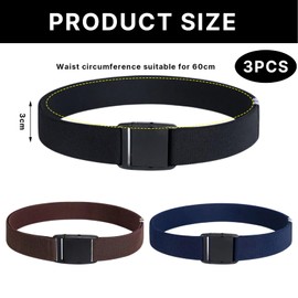 Carreneu Pack of 3 Children's Belts for Boys and Girls, Jeans, Clothing, School Uniforms, Casual Wear, black
