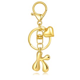 SKYFUN Gold Letter Keychain for Women Cute Small Initial Keychain with Heart Charms for Purses Bags Handbags Wallet Backpack Accessories, Gold K