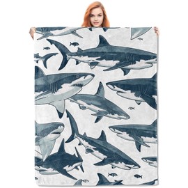 VANZEV Shark Blanket,Ocean Animal Themed Flannel Throw Blankets,Soft Warm Lightweight Cozy Plush Sharks Throws for Bedroom Sofa Home Decor Gifts for Women Girls 50"x60"