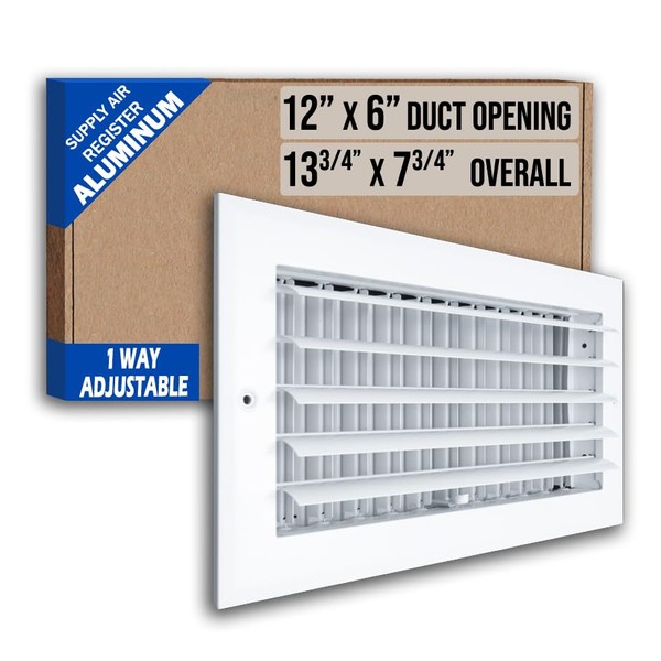 Fits 12x6 Duct Opening Aluminum 1-Way Adjustable Air Supply Grille