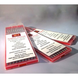 TIG Welding Tungsten Electrodes 2% Thoriated 1/8" x 7" 10-Pack (Red, WT20)