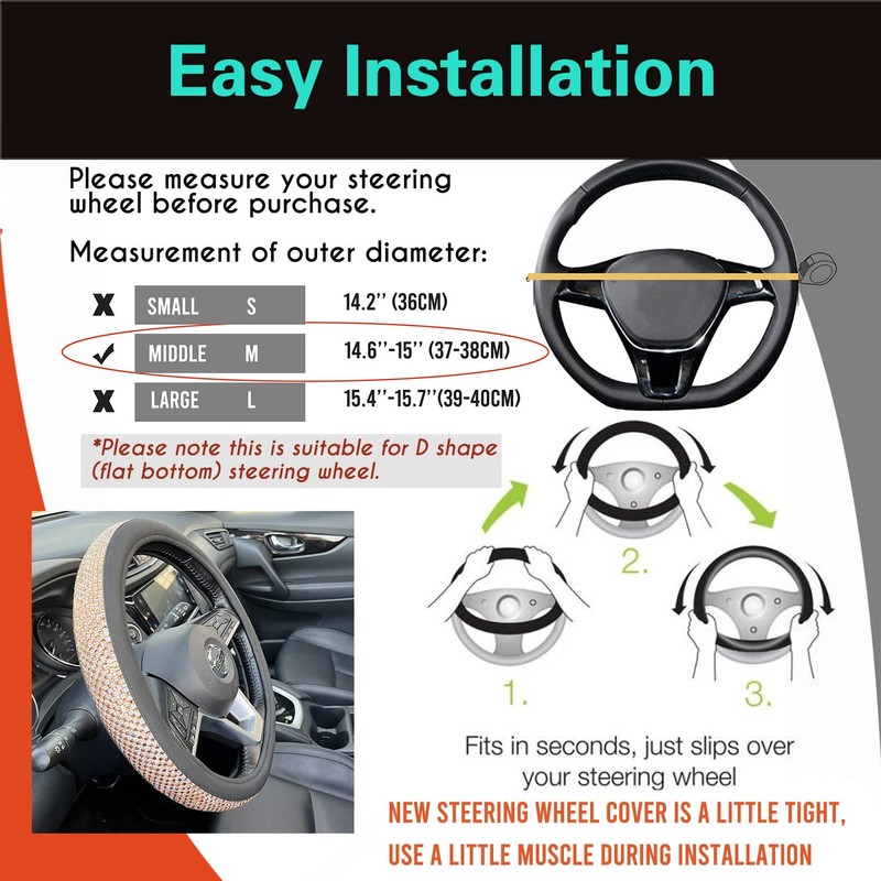PINCTROT D Shaped Bling Comfy Steering Wheel Cover with Jumbo