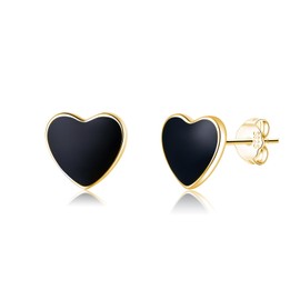 SLUYNZ Solid 925 Sterling Silver Black Heart Earrings Studs for Women Teen Girls 8MM Heart Studs Earrings (B-Gold Plated)