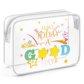 Sazuwu Positive Vibes Gifts for Women Clear Makeup Bags with Zipper Inspirational Friendship Gifts for Women Cosmetic Travel Bag Organizer Motivational Gifts for Coworkers Cheer up Gifts for Friends