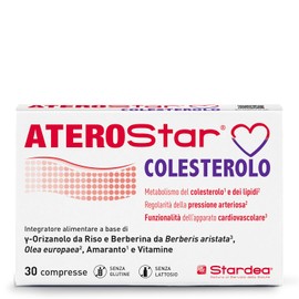 Aterostar Colesterolo - Integratore con Berberina 500 mg – 30 giorni - Integratore senza riso rosso fermentato, Monacolina K, con γ-Orizanolo, Olea Europaea e Vitamina B6 E B12 – 30 cpr - Stardea