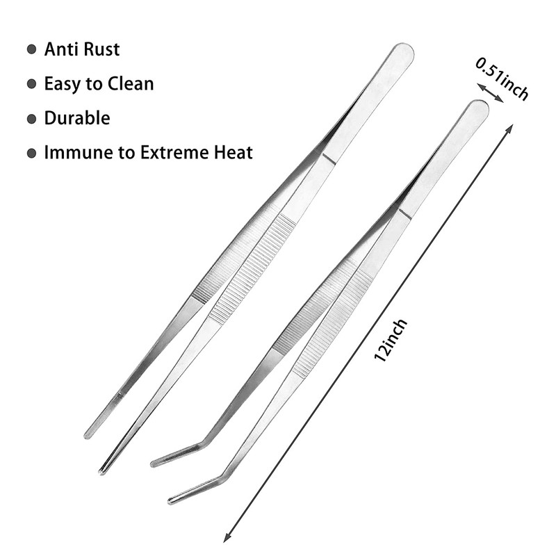 Kitchen Tweezers Long Tweezers Set, LEEFONE 2 PCS 12 Inch