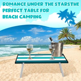 CroBlissful Beach Table Folding Camping Small Mini Portable Table Striped White Aluminum Side with Carry Bag for Camping Picnics and Outdoor Activities(Cyan Green)