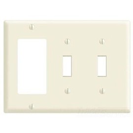 Leviton 80421-T Thermoset Device Mount Standard Size 3-Gang Combination Wallplate/Faceplate (2) Toggle Switch (1) Decora/GFCI Light Almond