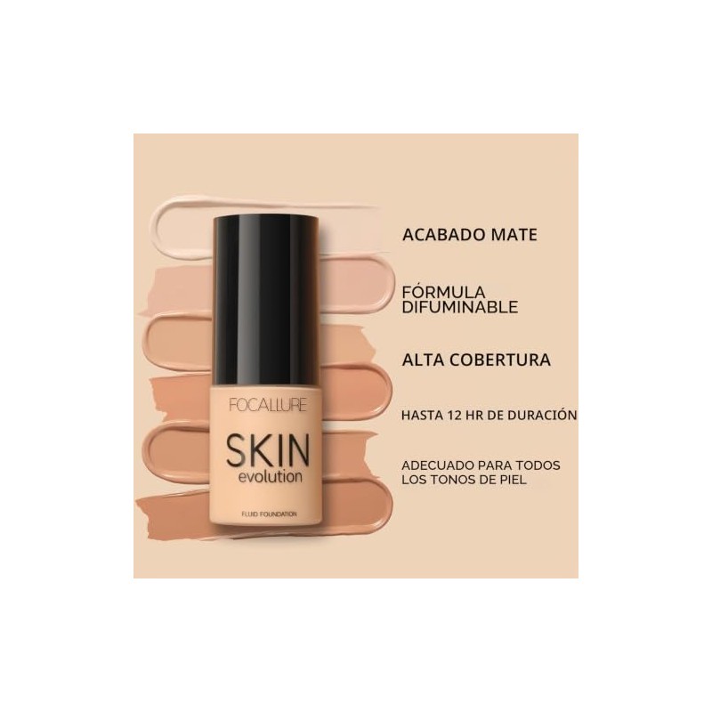 FOCALLURE- 2 piezas de base líquida, base Skin Evolution corrector,