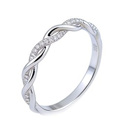 Cuteshop 925 Sterling Silver Stack Twisted Ring Twist Ring Stackable CZ Crystal Rings Wedding Party Women Matching Ring (6)
