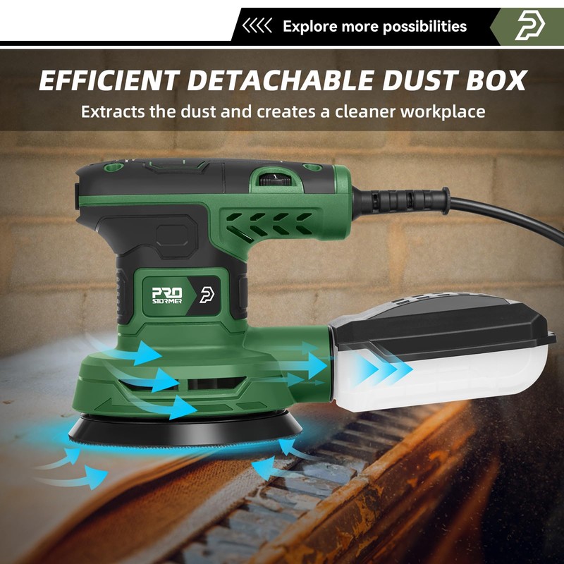 Prostormer 5-Inch Random Orbital Sander with 21PCS Sandpapers, 8000-13000RPM, 2.6AMP
