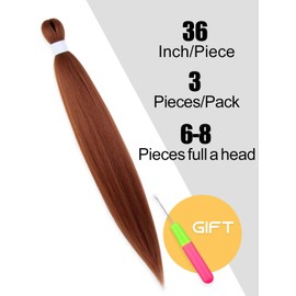 KAVSORAPI Braiding Hair 36 Inch Pre Stretched Hair Long Straight Crochet Braids Yaki Texture Synthetic Fiber 3 Packs (350#/Ginger)