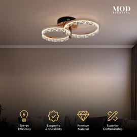 𝗠𝗢𝗗 𝗟𝗜𝗚𝗛𝗧𝗜𝗡𝗚 Clara | Modern Flush Mount Ceiling Light Fixture, 2 Rings LED Ceiling Light for Kitchen, Bedroom & Hallway, Close to Ceiling Lights (Gold & Pearl Black | 14"x22" | Warm White)