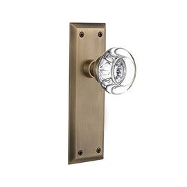 Nostalgic Warehouse 712221, Passage-2.375", Antique Brass New York Plate with Round Clear Crystal Glass Knob