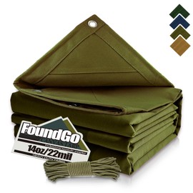 FoundGo Canvas Tarp 10x20ft Heavy Duty Waterresistant Tarps with Grommets, UV Resistant, 22 Mil Tarpaulin,14 oz Durable Cloth Covers for Car, Roof, Boat, Camp, Canopy, Woodpile with Ropes-Moss