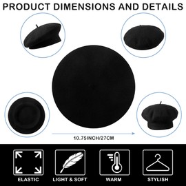 Zhanmai 4 Pcs Mardi Gras French Men Mime Costume Black and White Stripe Neck Short Sleeve T Shirts Black Beret Red Grid Scarf (Large)