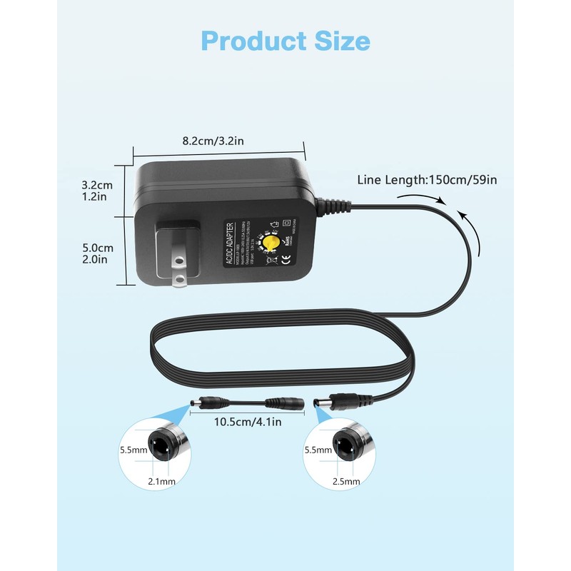 Aclorol Universal Power Adapter 30W 12V 9V 7.5V 6V 5V