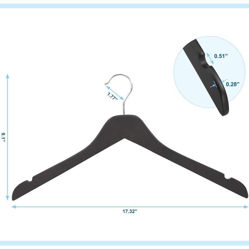 TOPIA HANGER Black Wooden Hangers 30 Pack, 0.28-inch Thick Slim