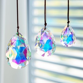 H&D Hyaline & Dora 50/63/76 mm Crystal Prisms, Chandelier Colourful Bauhinia Ornament, Rainbow Maker Hanging Prisms for Window, Wedding, Party, Tree Decoration, Pack of 3