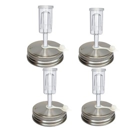 4 Set Fermentation Lids Kit for Wide Mouth Jars, 4 Stainless Steel Fermenting Lids with 4 Airlocks(Jars Not Included) (No Glass Weight)