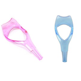 2 PCS Plastic 3 in 1 Eyelash Tool Mascara Applicator Guard Eyelash Comb Makeup Tool for Eyelash Lash Extensions Lifting Curling (Pink + Blue)