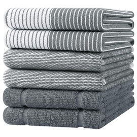Homaxy Premium Kitchen Towels 18"x28", 6 Pack Large Cotton 380 GSM Dish Towels, Highly Absorben Flat & Terry Kitchen Hand Towels, Soft Utility Tea Towel Set with Hanging Loop, Grey