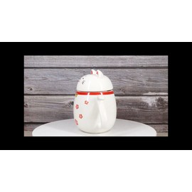 Ebros Gift Japanese Maneki Neko Lucky Beckoning Cat Ceramic Tea Pot With Metal Strainer