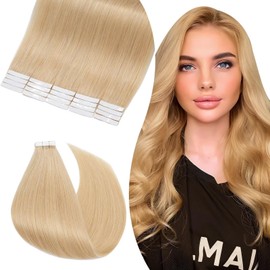 UK-Fashion-Shop Tape Hair Extensions Real Hair Extension Human Hair Extensions 20 pieces 50g Straight Skin Weft Seamless (22Inch 24 Natural Blonde)