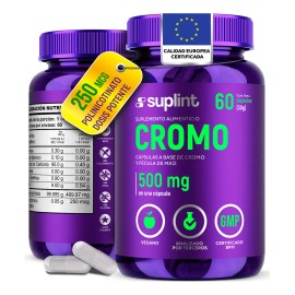Cromo Polinicotinato 250 mcg | Cromo Suplemento Vegano | Mineral Esencial de Alta Calidad para Metabolismo y Energía | Sin OGM | 60 Cápsulas | SUPLINT