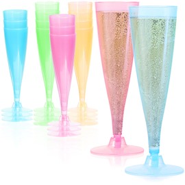 COM-FOUR® 16 x Reusable Champagne Flutes - Plastic Champagne Flutes for Party, Camping and on the Go - Reusable and Dishwasher Safe - Champagne Flutes [Selection Varies]