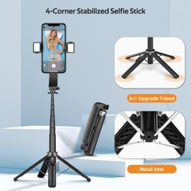 UTEBIT 40 inch Selfie Stick Tripod,4-Legs Super Stable Phone Stick, Extendable Tripod Selfie Stick with Remote, 2 Filllights,Gopro Adapter Compatible with Cellphone Action Camera