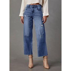 Dokotoo Wide Leg Jeans for Women Trendy Womens Pants High Waisted Jeans Pants Women Baggy Straight Capri Petite Barrel 2025 Summer Boyfriend Outfits Fashion Clothing Casual Trousers Denim Blue