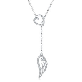 zaxsj - Collar de alas de ángel de la guarda de plata de ley con colgante de alas de ángel y lariat, collar ajustable con alas de ángel, regalos para mujeres, General, Plata esterlina, Circonia cúbica