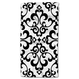 HGOD DESIGNS Black Floral, Vintage Flower Paisley Design Black and White 100% Cotton Soft Bath Hand Towels for Bathroom Kitchen Hotel Spa 15inX30in