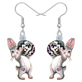 HUAGEO Acryl Spaß Osterei Korb Hase Kaninchen Baumeln Ohrringe für Frauen Urlaub Schmuck Charms Geschenke Zubehör (Grau)