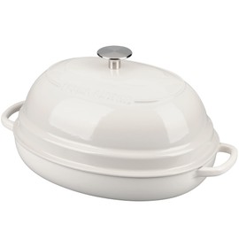 EDGING CASTING Enameled Oval Cast Iron Dutch Oven Pot with Lid, Bread Dutch Oven for Sourdough Bread Baking, 6QT, White