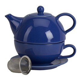 Omniware 5 Piece Tea For One Teapot Set with An Infuser, Simply Blue