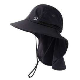 TOP-EX XL/XXL Waterproof Sun Hat Men's Wide Brim Sun Protection Hat Outdoor Trekking Hat with Neck Protection Safari Summer Hat Foldable, 94599_Black